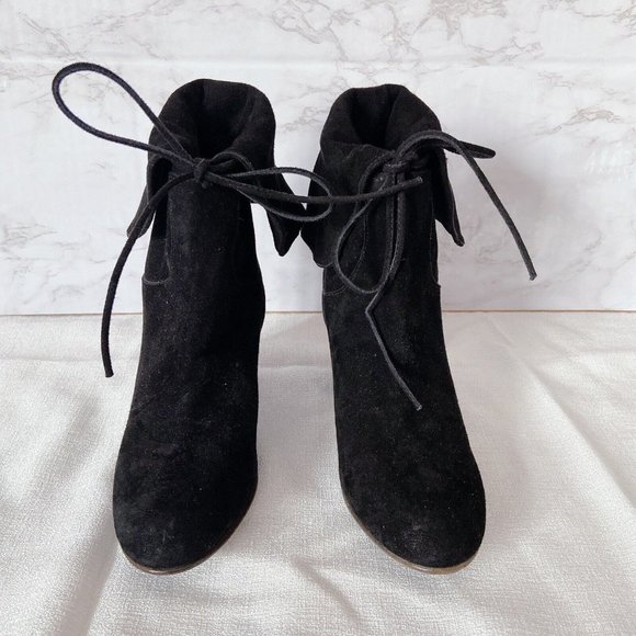 Free People Mila Women's Ankle Boots Heels Black Suede Fold Over EU 39 US 9 - Picture 7 of 11